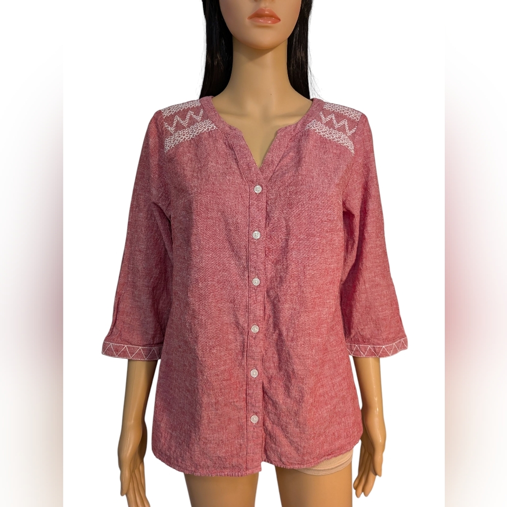 Linen & Cotton Light Red Women's Blouse Medium Christopher Banks